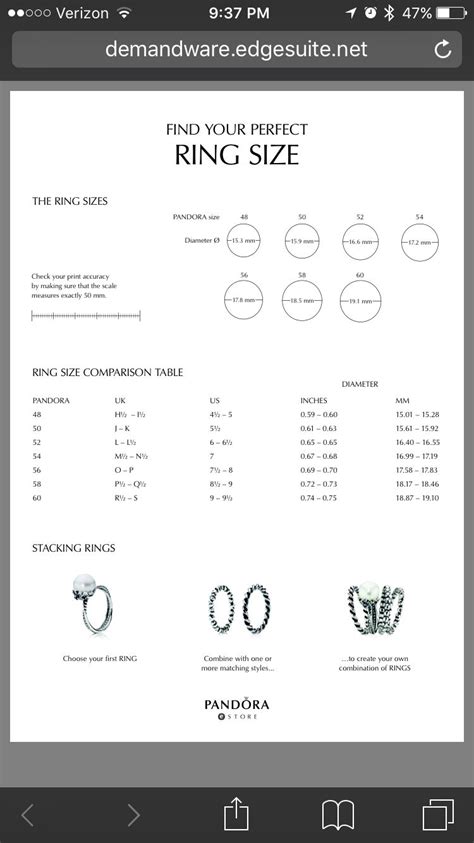 pandora size chart ring|pandora ring size conversion uk.